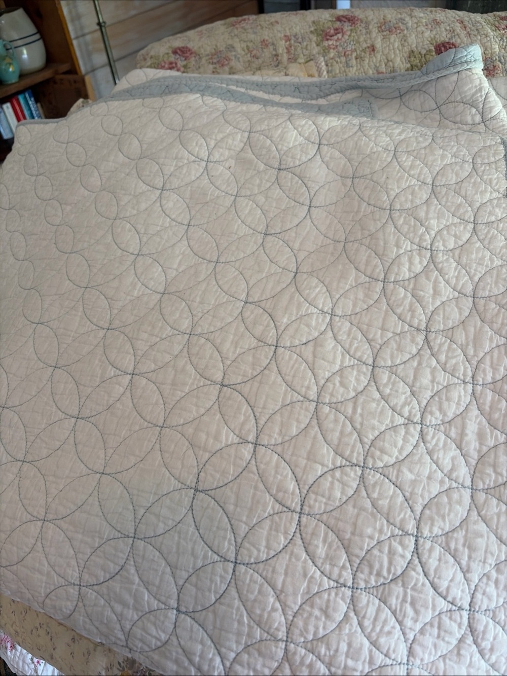 Light Blue and White Geometric Quilt King size heavy weight